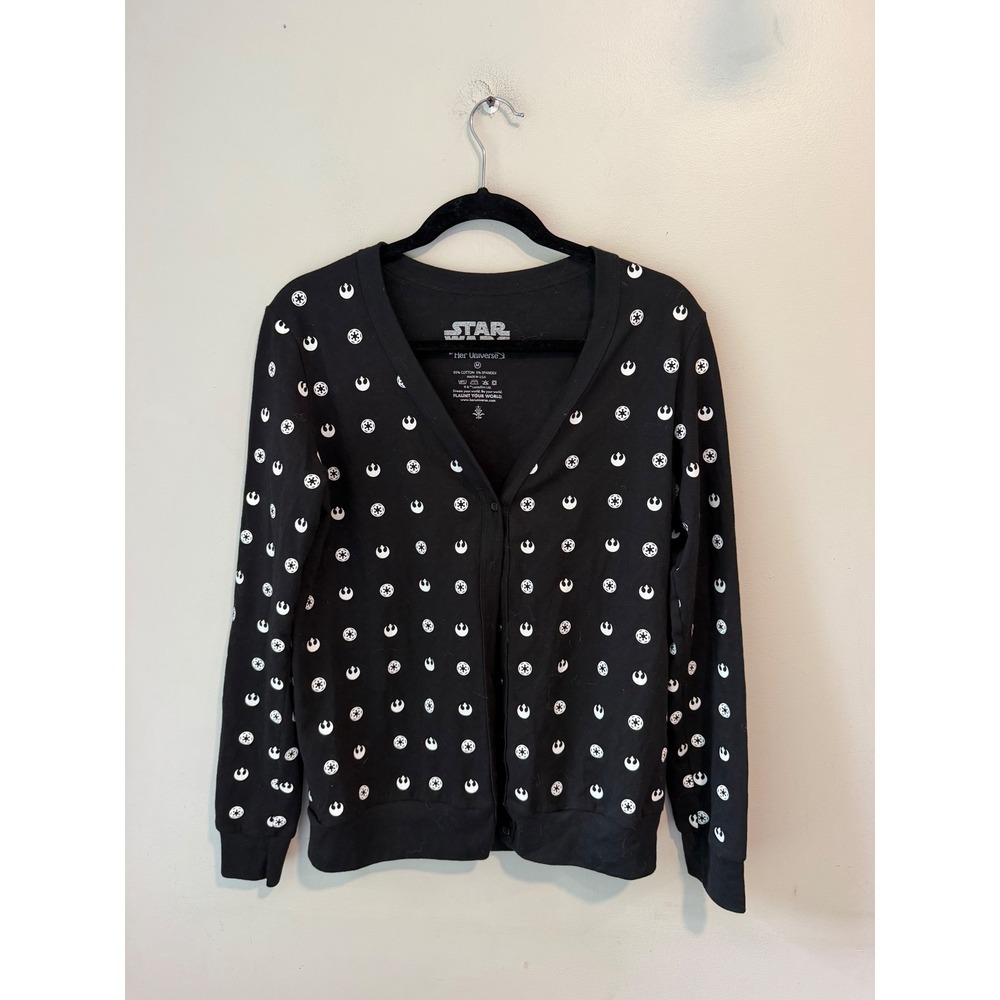 Star Wars Her Universe Cardigan Womens Medium Black Galactic Empire Rebel Logo